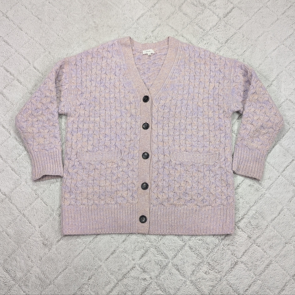 A.L.C. Sweater Womens XS Purple Beige Jacks Cardigan Honeycomb Cable Knit Wool